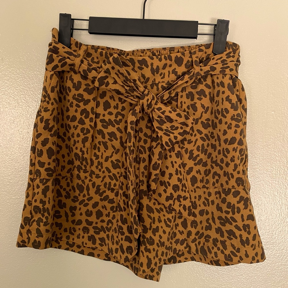 Leopard print high waist trouser shorts